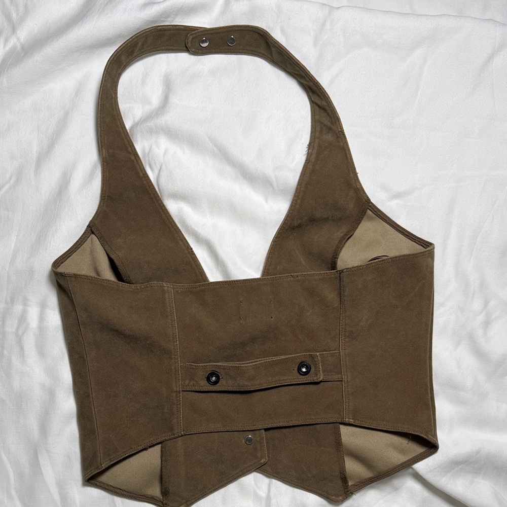 BDG Brown Suede Halter Crop Top with Button Front - Picture 5 of 6